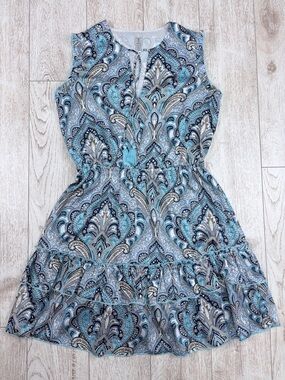 Tristan M Sleeveless Blue Paisley Tie-Front Summer Dress